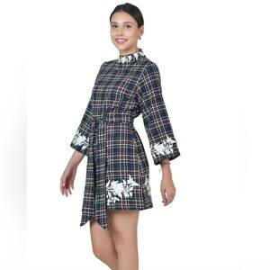 Fanm Mon Layla Tweed Floral Embroidered Mock Neck Dress Size XL.